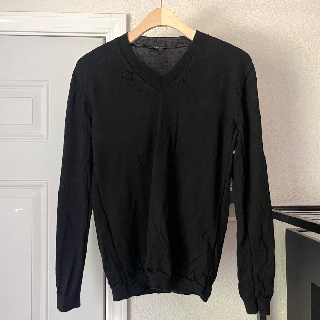 Sofie D’hoore Black Wool Knit V Neck Crinkle Wrinkled Long Sleeve Pullover